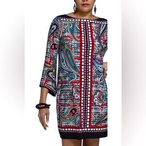 Beige by Colorful Geometric Paisley Stained Glass Effect Shift Mini Dress